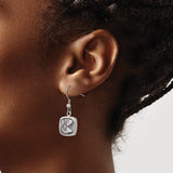 Stainless Steel Dangle Earrings with Cushion Cut Gray Faceted Glass, Hook Drop Style