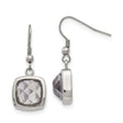 Stainless Steel Dangle Earrings with Cushion Cut Gray Faceted Glass, Hook Drop Style