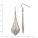 Stainless Steel Drop Earrings with Cubic Zirconia, Brushed Finish Leaf Design