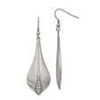 Stainless Steel Drop Earrings with Cubic Zirconia, Brushed Finish Leaf Design