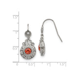 Stainless Steel Dangle Earrings with Orange Cubic Zirconia and Vintage Round Design