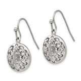 Stainless Steel Dangle Earrings with Cubic Zirconia, Round Floral Cutout Design