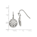 Stainless Steel Dangle Earrings with Cubic Zirconia, Round Floral Cutout Design
