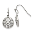 Stainless Steel Dangle Earrings with Cubic Zirconia, Round Floral Cutout Design