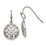 Stainless Steel Dangle Earrings with Cubic Zirconia, Round Floral Cutout Design