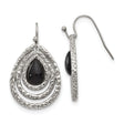 Stainless Steel Teardrop Dangle Earrings with Onyx and Hammered Texture, Layered Open Design
