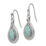 Stainless Steel Dangle Earrings with Created Jade, Hammered Teardrop Boho Design for Women