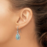 Stainless Steel Dangle Earrings with Created Jade, Hammered Teardrop Boho Design for Women