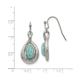 Stainless Steel Dangle Earrings with Created Jade, Hammered Teardrop Boho Design for Women