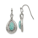 Stainless Steel Dangle Earrings with Created Jade, Hammered Teardrop Boho Design for Women