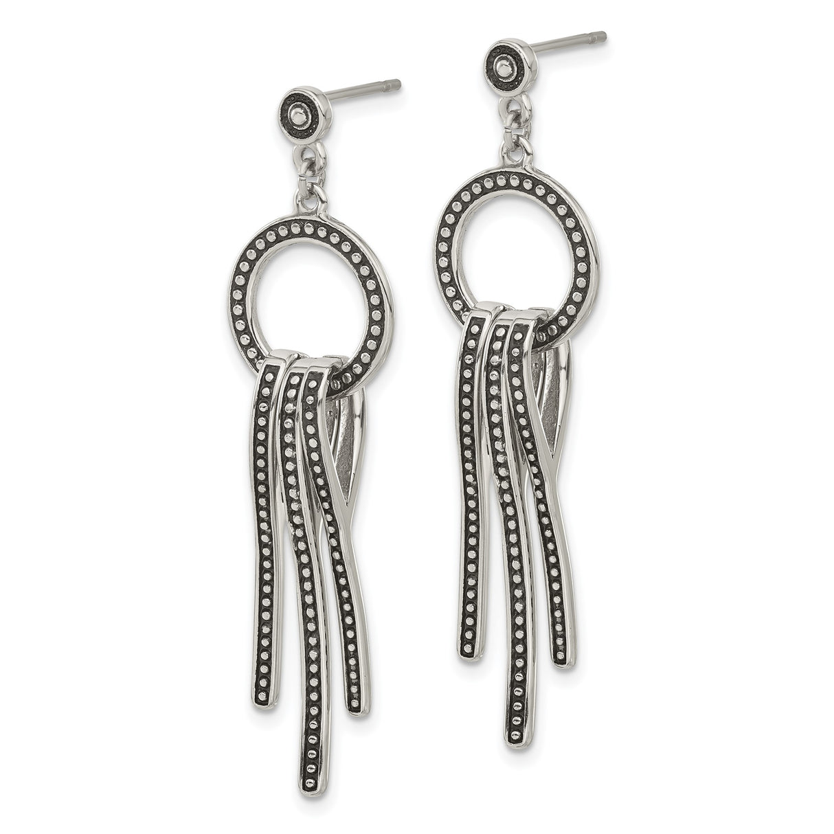 Stainless Steel Dangle Earrings with Circular Drops and Geometric Abstract Design