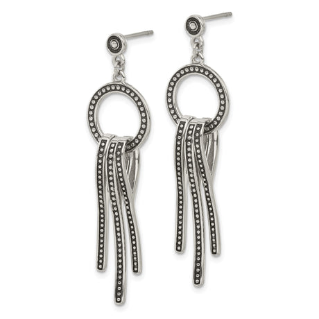Stainless Steel Dangle Earrings with Circular Drops and Geometric Abstract Design