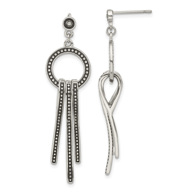 Stainless Steel Dangle Earrings with Circular Drops and Geometric Abstract Design