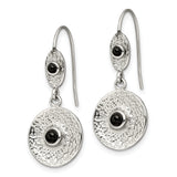 316 Stainless Steel Dangle Earrings with Black Onyx, Hammered Texture, Oval and Circle Design