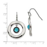 Stainless Steel Dangle Earrings with Faceted Turquoise Blue Glass Stone, Beaded Bezel and Open Circle Design