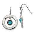 Stainless Steel Dangle Earrings with Faceted Turquoise Blue Glass Stone, Beaded Bezel and Open Circle Design
