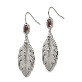 Stainless Steel Dangle Earrings with Smoky Quartz, Feather and Bead Boho Tribal Design