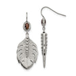 Stainless Steel Dangle Earrings with Smoky Quartz, Feather and Bead Boho Tribal Design