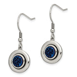 Stainless Steel Dangle Earrings with Blue Druzy Stone, Modern Minimalist Hook Style