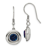Stainless Steel Dangle Earrings with Blue Druzy Stone, Modern Minimalist Hook Style