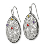 Stainless Steel Teardrop Earrings with Cubic Zirconia, Floral Filigree, Vintage Boho Style