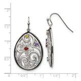 Stainless Steel Teardrop Earrings with Cubic Zirconia, Floral Filigree, Vintage Boho Style