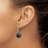 Stainless Steel Hoop Earrings with Navy Blue Sand Stone Charm, Twisted Rope Detail