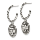 Stainless Steel Hoop Earrings with Navy Blue Sand Stone Charm, Twisted Rope Detail