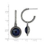 Stainless Steel Hoop Earrings with Navy Blue Sand Stone Charm, Twisted Rope Detail