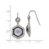 Stainless Steel Dangle Earrings with Faceted Lavender Crystal Hexagon Drop, Cubic Zirconia Accent