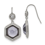 Stainless Steel Dangle Earrings with Faceted Lavender Crystal Hexagon Drop, Cubic Zirconia Accent