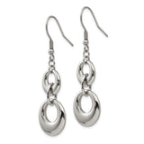 Stainless Steel Dangle Earrings with Polished Double Hoop Design, Minimalist Interlocking Circles