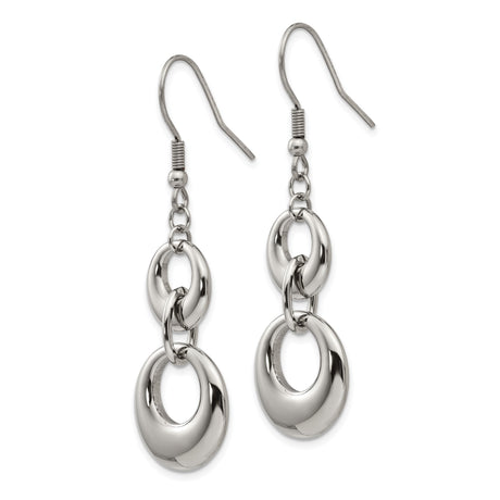 Stainless Steel Dangle Earrings with Polished Double Hoop Design, Minimalist Interlocking Circles