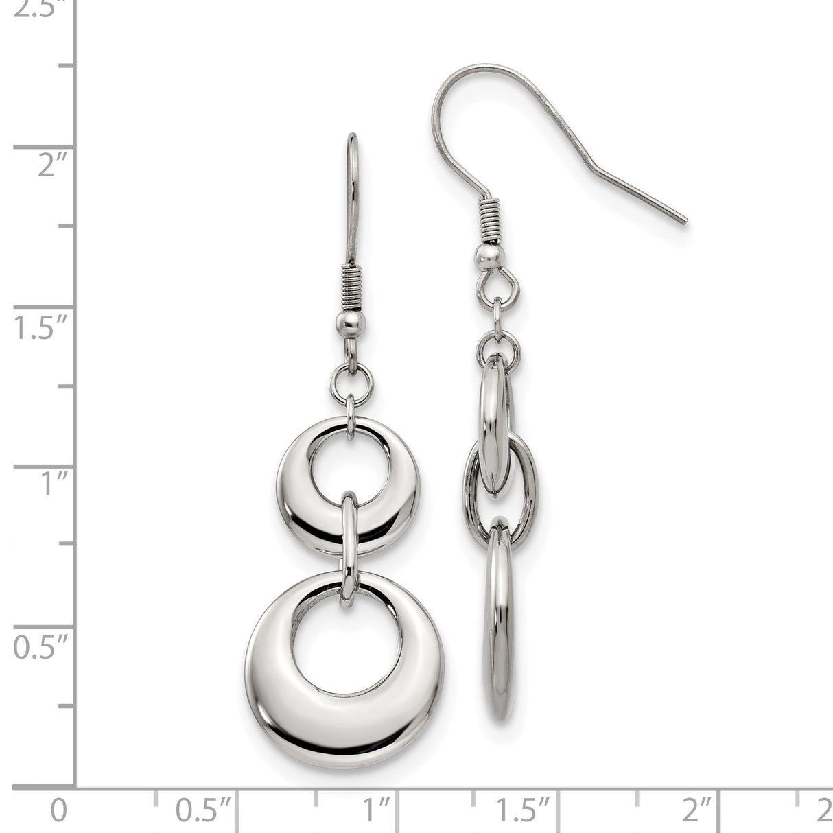 Stainless Steel Dangle Earrings with Polished Double Hoop Design, Minimalist Interlocking Circles