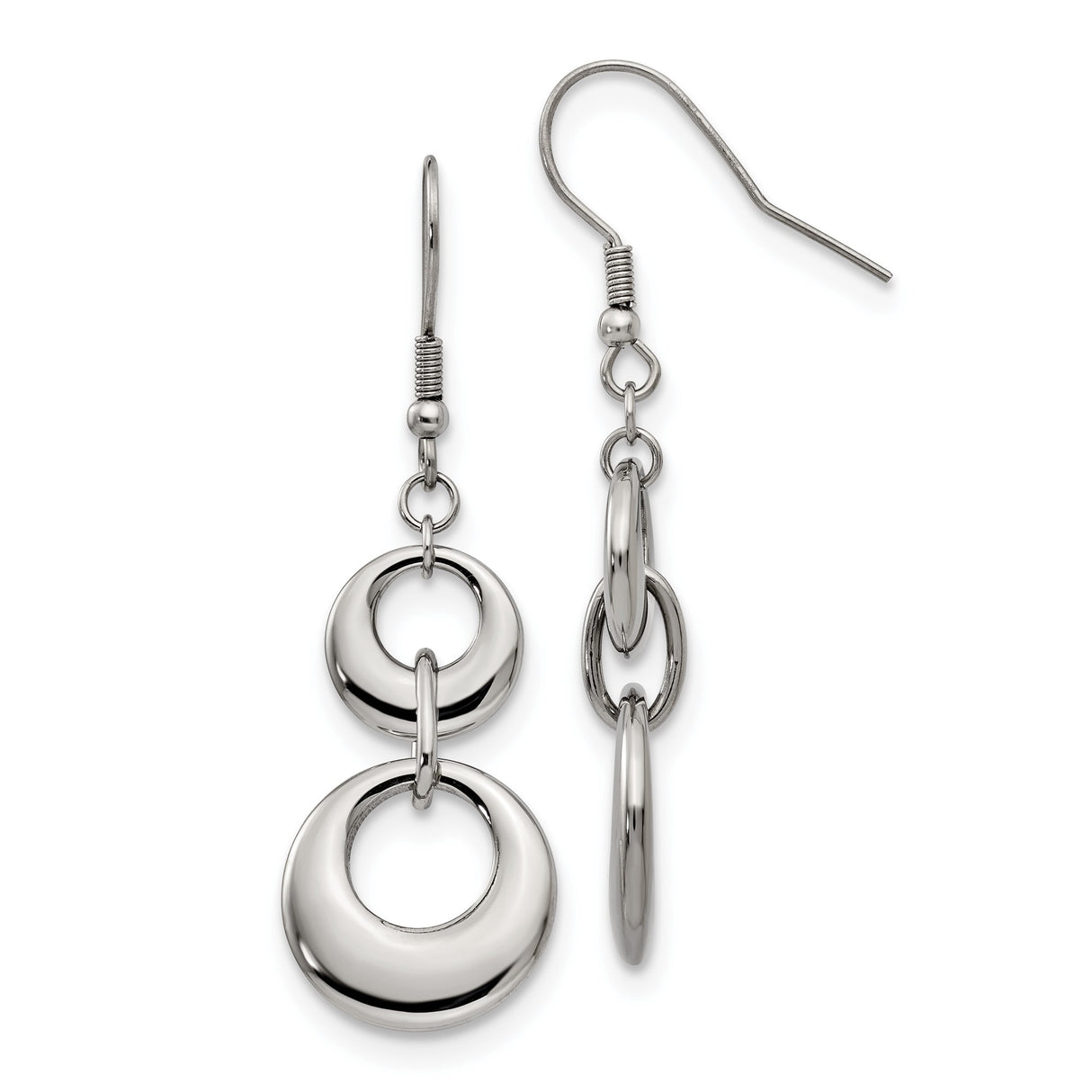 Stainless Steel Dangle Earrings with Polished Double Hoop Design, Minimalist Interlocking Circles