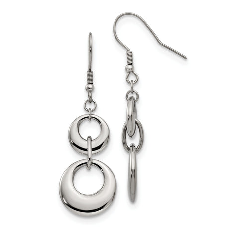 Stainless Steel Dangle Earrings with Polished Double Hoop Design, Minimalist Interlocking Circles