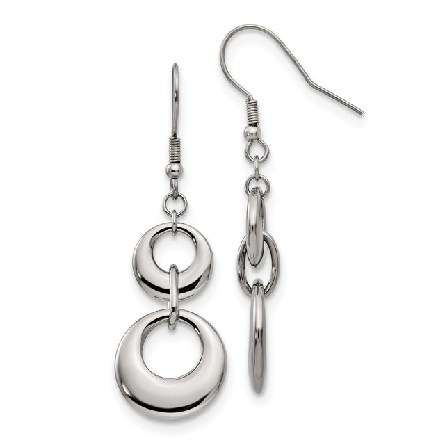 Stainless Steel Dangle Earrings with Polished Double Hoop Design, Minimalist Interlocking Circles