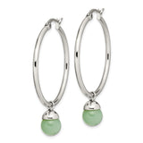 Stainless Steel Hoop Earrings with Green Aventurine Drops, Minimalist Dangle Design for Women