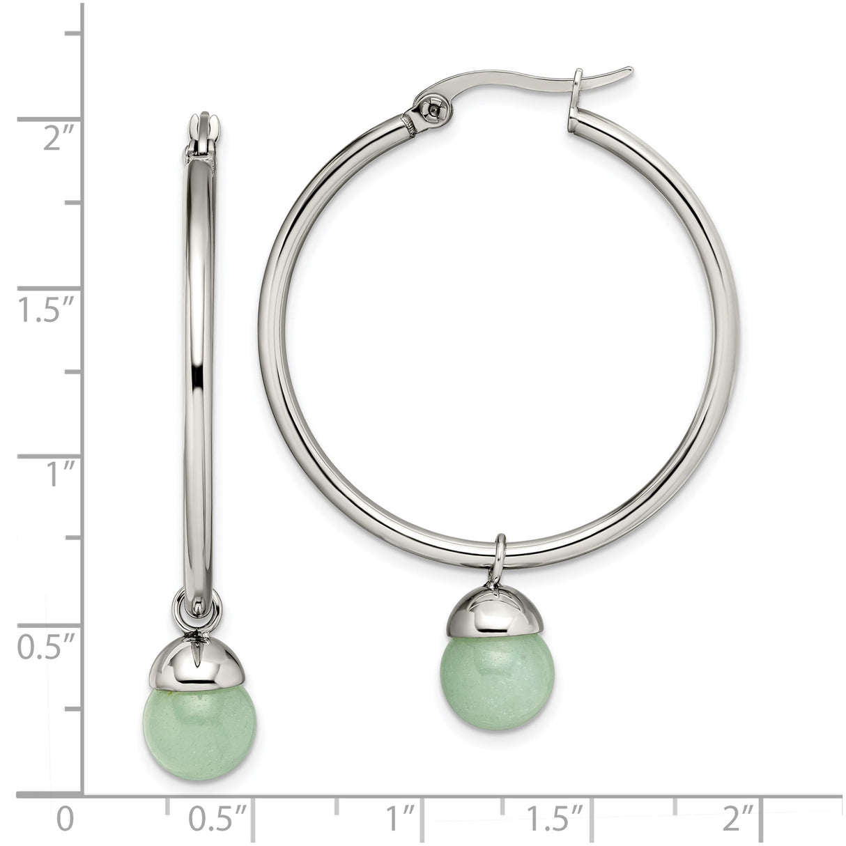 Stainless Steel Hoop Earrings with Green Aventurine Drops, Minimalist Dangle Design for Women