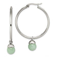 Stainless Steel Hoop Earrings with Green Aventurine Drops, Minimalist Dangle Design for Women