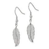 Stainless Steel Feather Dangle Earrings with Cubic Zirconia, Boho Spiritual Style