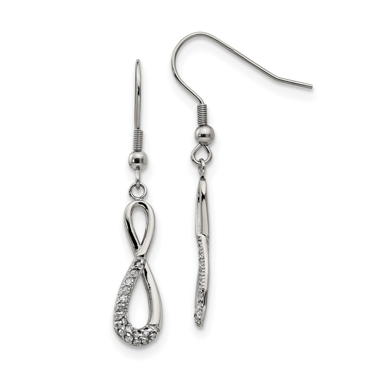 Stainless Steel Infinity Dangle Earrings with Cubic Zirconia Accents for Women