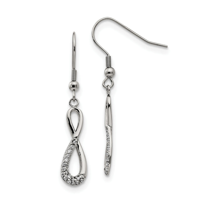 Stainless Steel Infinity Dangle Earrings with Cubic Zirconia Accents for Women