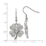 Stainless Steel Clover Dangle Earrings with Cubic Zirconia, Heart Leaves, Celtic Style