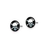 Stainless Steel Skull and Crossbones Stud Earrings with Black Epoxy, Gothic Punk Style