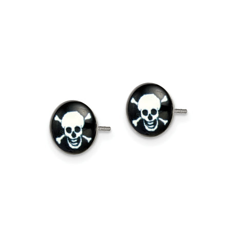 Stainless Steel Skull and Crossbones Stud Earrings with Black Epoxy, Gothic Punk Style