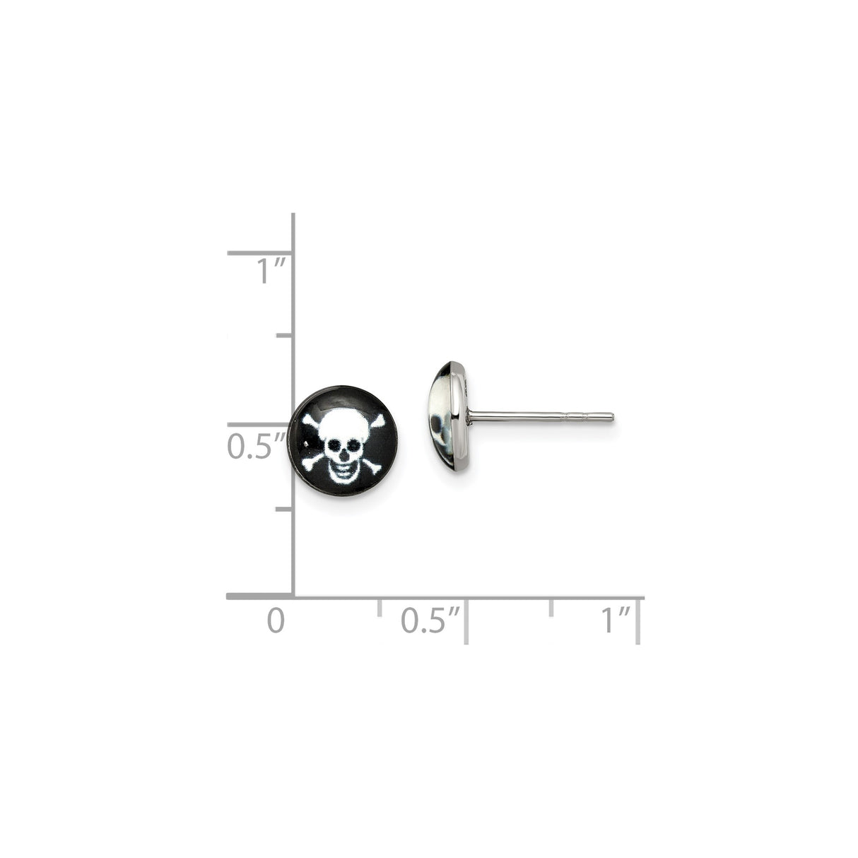 Stainless Steel Skull and Crossbones Stud Earrings with Black Epoxy, Gothic Punk Style