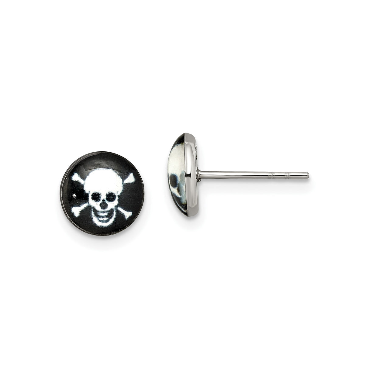 Stainless Steel Skull and Crossbones Stud Earrings with Black Epoxy, Gothic Punk Style