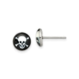Stainless Steel Skull and Crossbones Stud Earrings with Black Epoxy, Gothic Punk Style