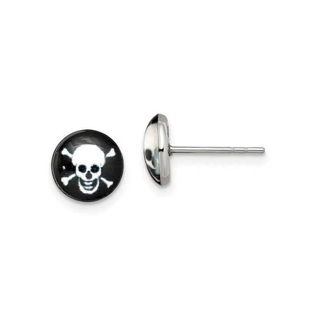 Stainless Steel Skull and Crossbones Stud Earrings with Black Epoxy, Gothic Punk Style